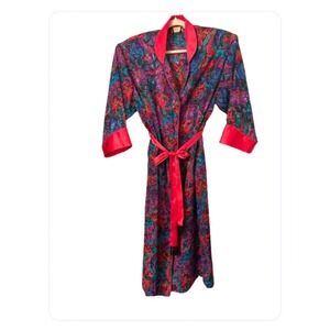 Victoria's Secret Vintage Gold Label Long Kimono Robe Bold Blue Red Green Sz M/L